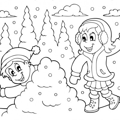 Lanzando bolas de nieve: dibujo para colorear