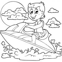 Niño en una moto acuática
